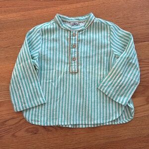 Bonton Green and White Striped Kids Shirt